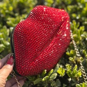 Hand Bedazzled Red Lip Clutch 💋